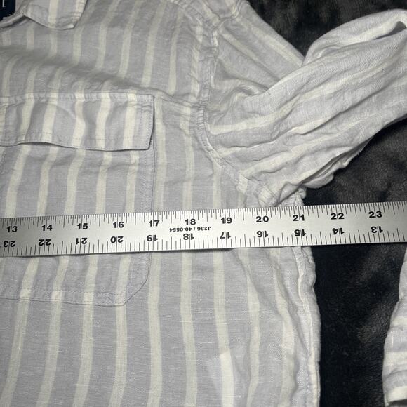 Gap 100% Linen Cropped Shirt Button Up Womens Size M Blue White Stripe Boxy - Picture 6 of 7